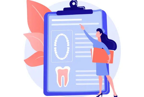 Illustration of a dental patient care chart on a clipboard