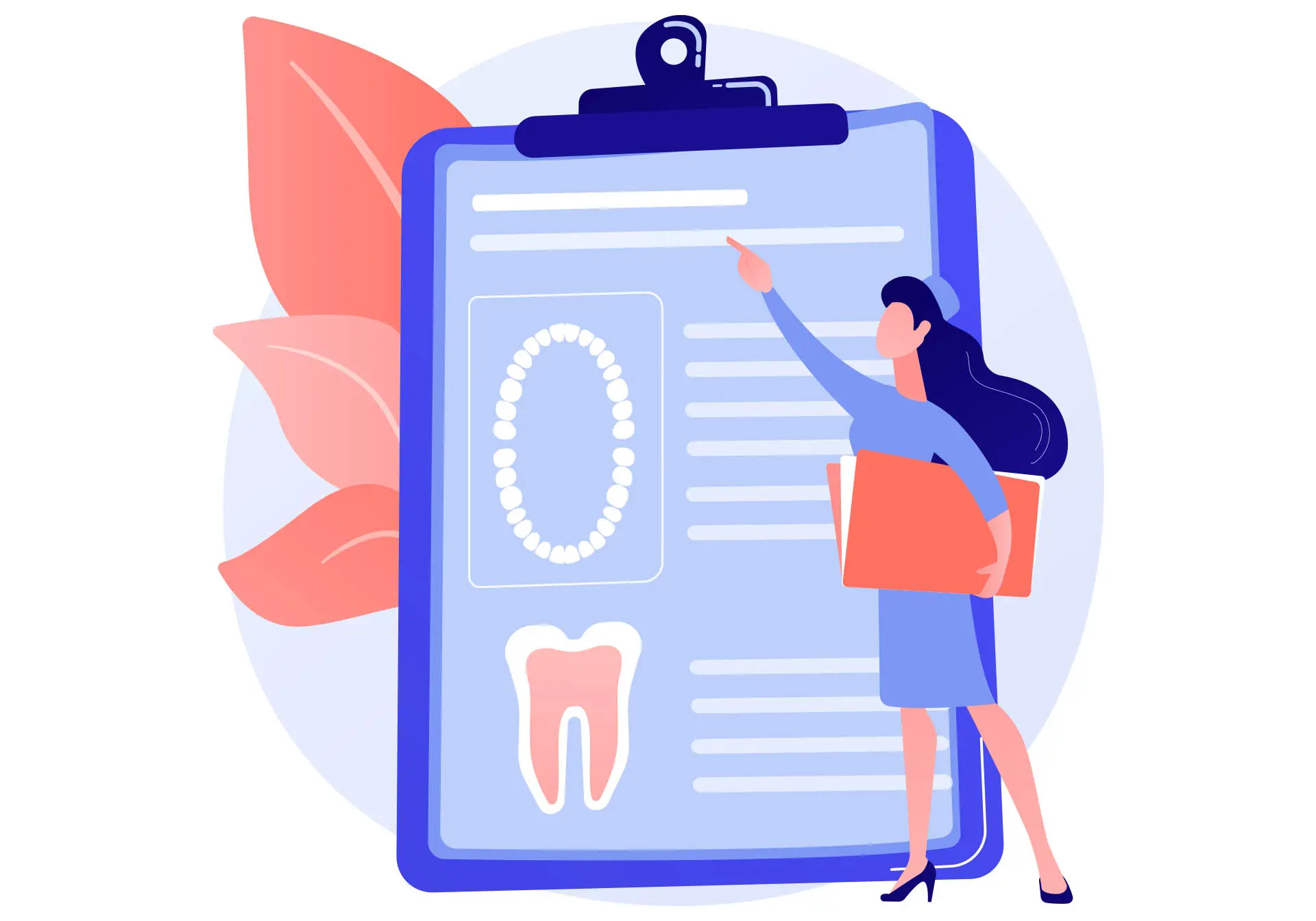 Illustration of a dental patient care chart on a clipboard