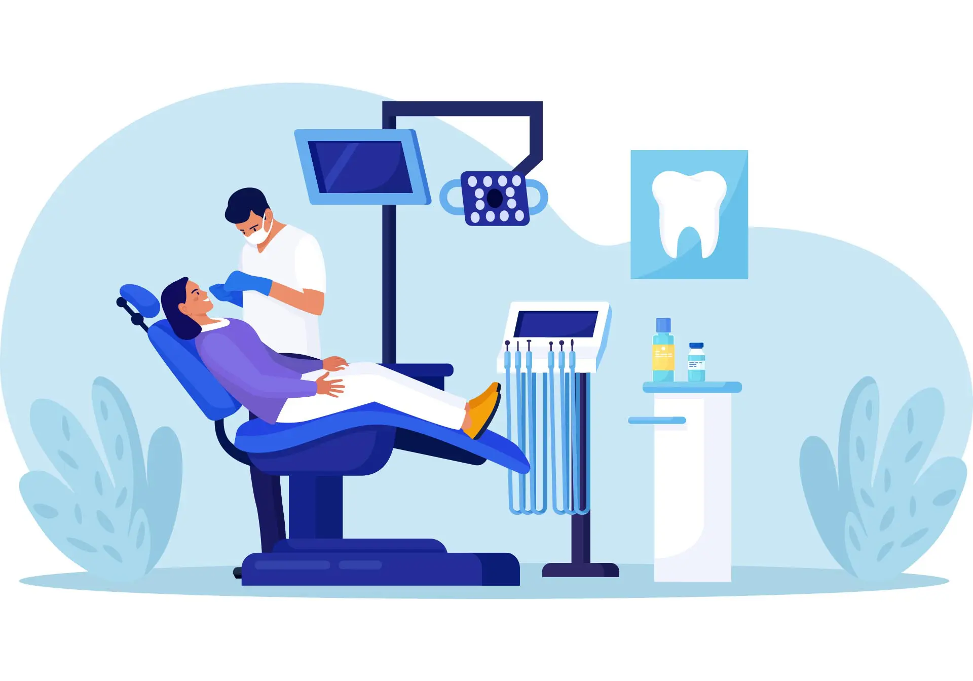 Illustration of a dentist treating a patient